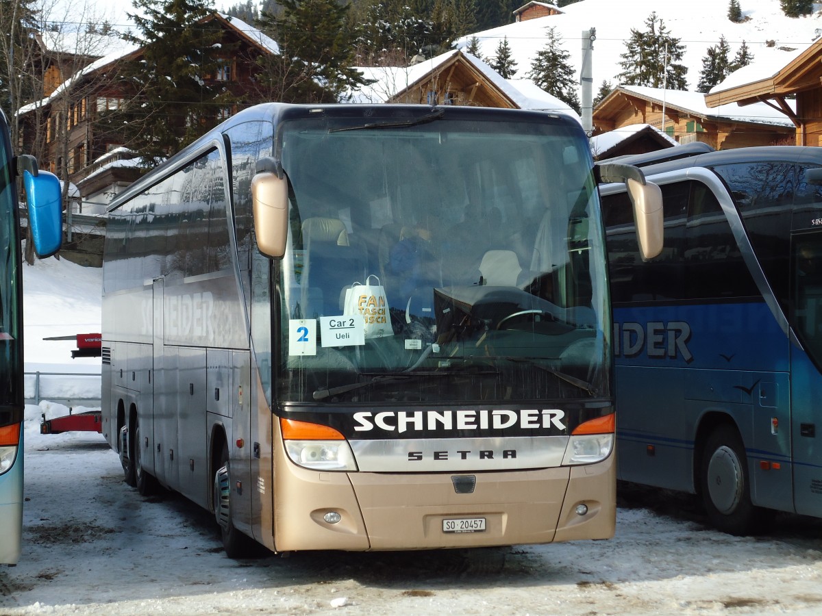 (143'082) - Schneider, Langendorf - SO 20'457 - Setra am 20. Januar 2013 beim Bahnhof Saanenm�ser