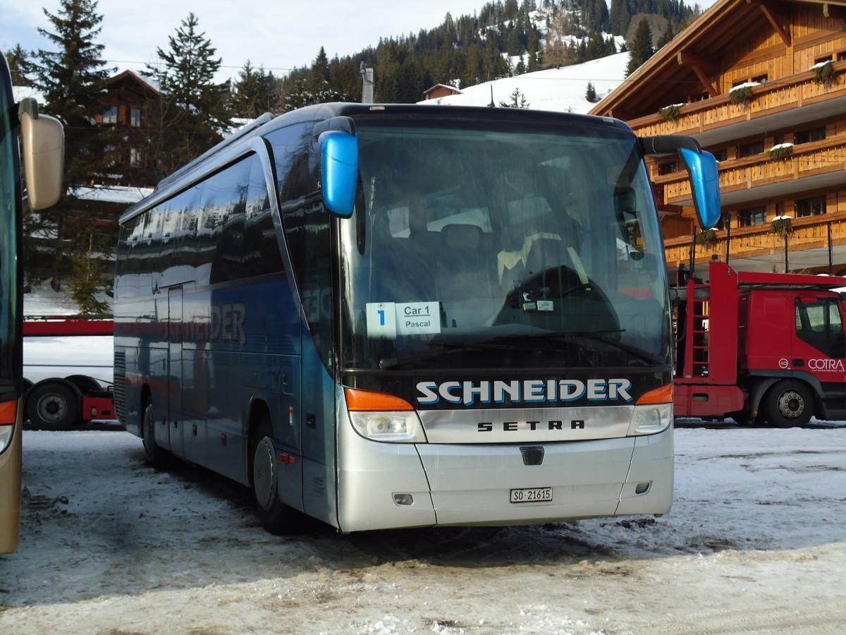 (143'083) - Schneider, Langendorf - SO 21'615 - Setra am 20. Januar 2013 beim Bahnhof Saanenm�ser