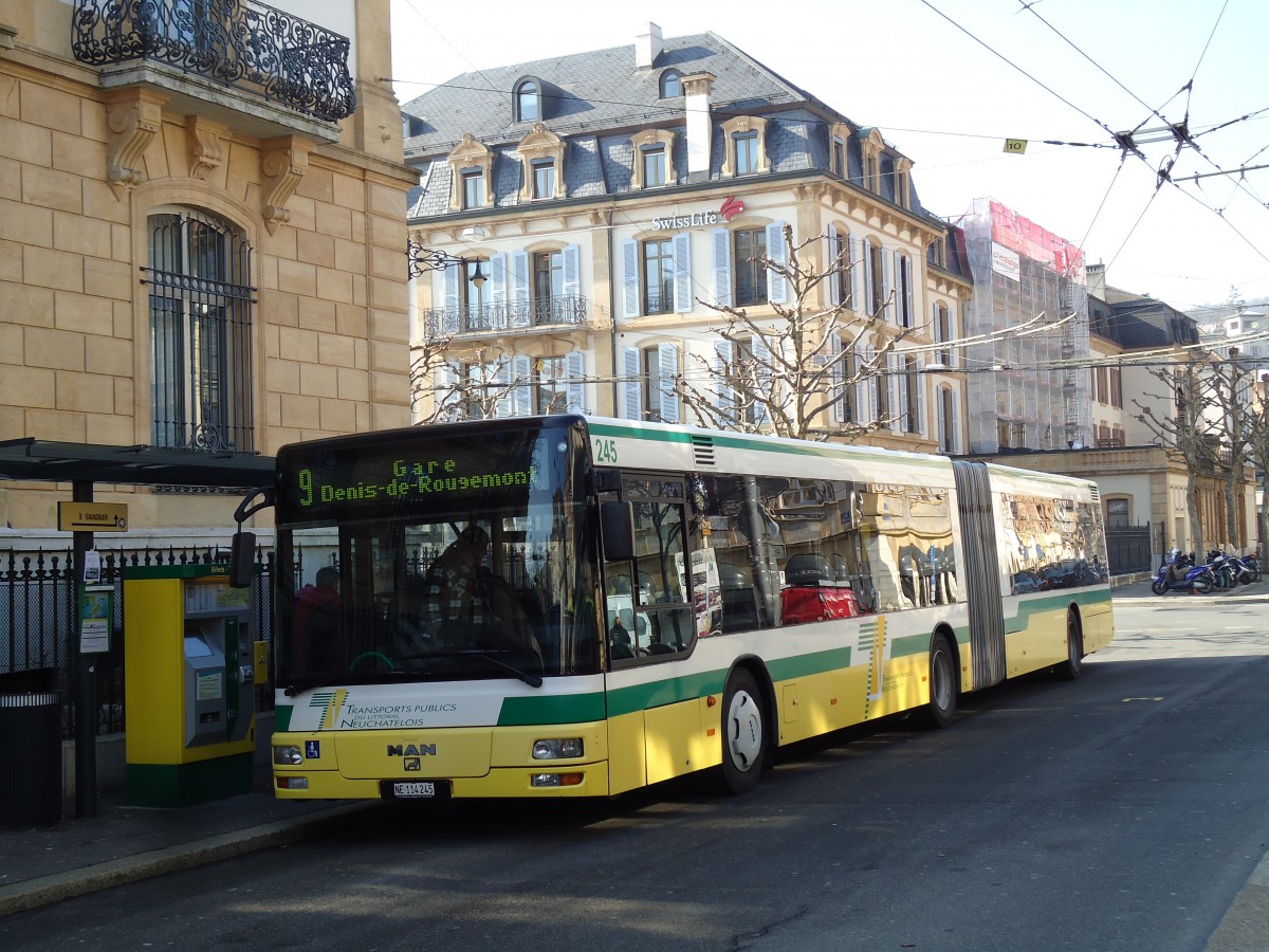 (143'285) - TN Neuch�tel - Nr. 245/NE 114'245 - MAN am 19. Februar 2013 in Neuch�tel, Place Pury
