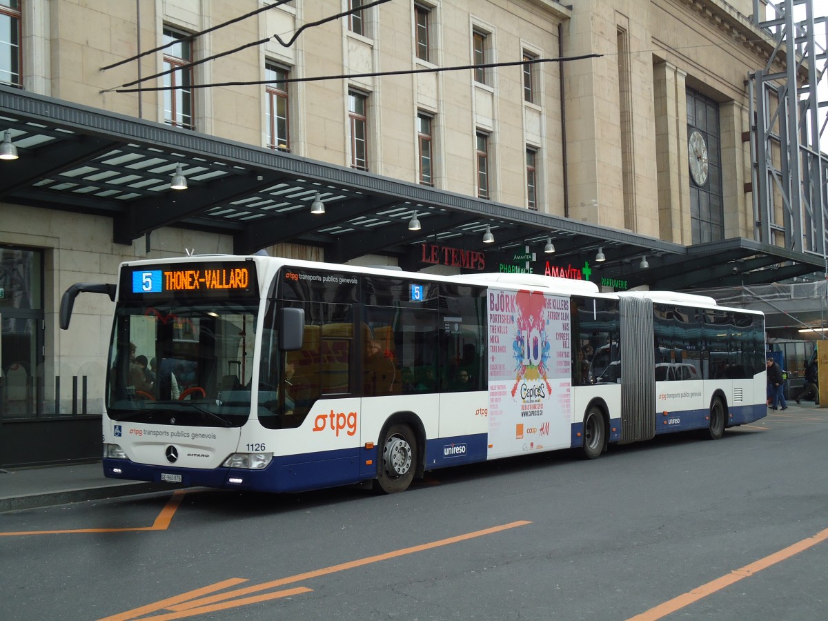 (143'338) - TPG Gen�ve - Nr. 1126/GE 960'876 - Mercedes am 22. Februar 2013 beim Bahnhof Gen�ve