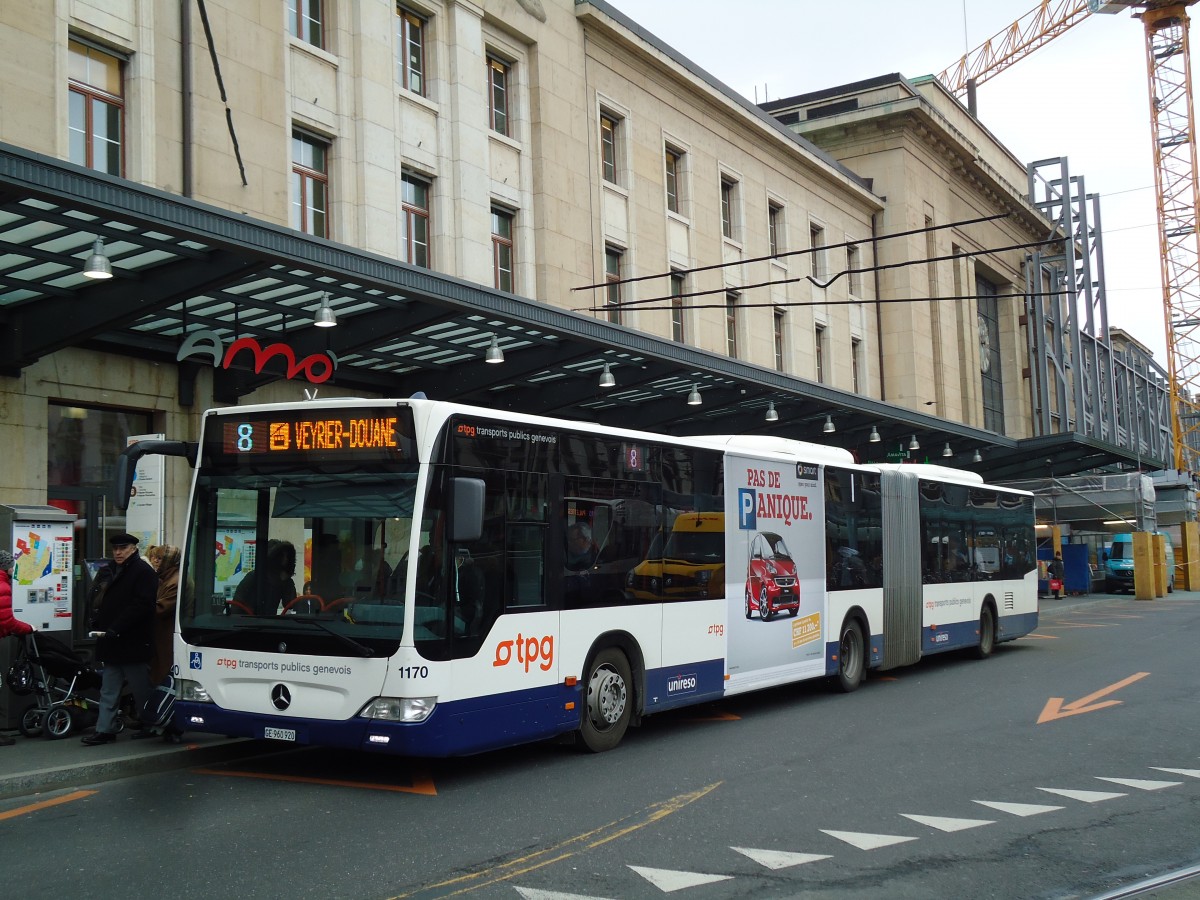 (143'345) - TPG Gen�ve - Nr. 1170/GE 960'920 - Mercedes am 22. Februar 2013 beim Bahnhof Gen�ve