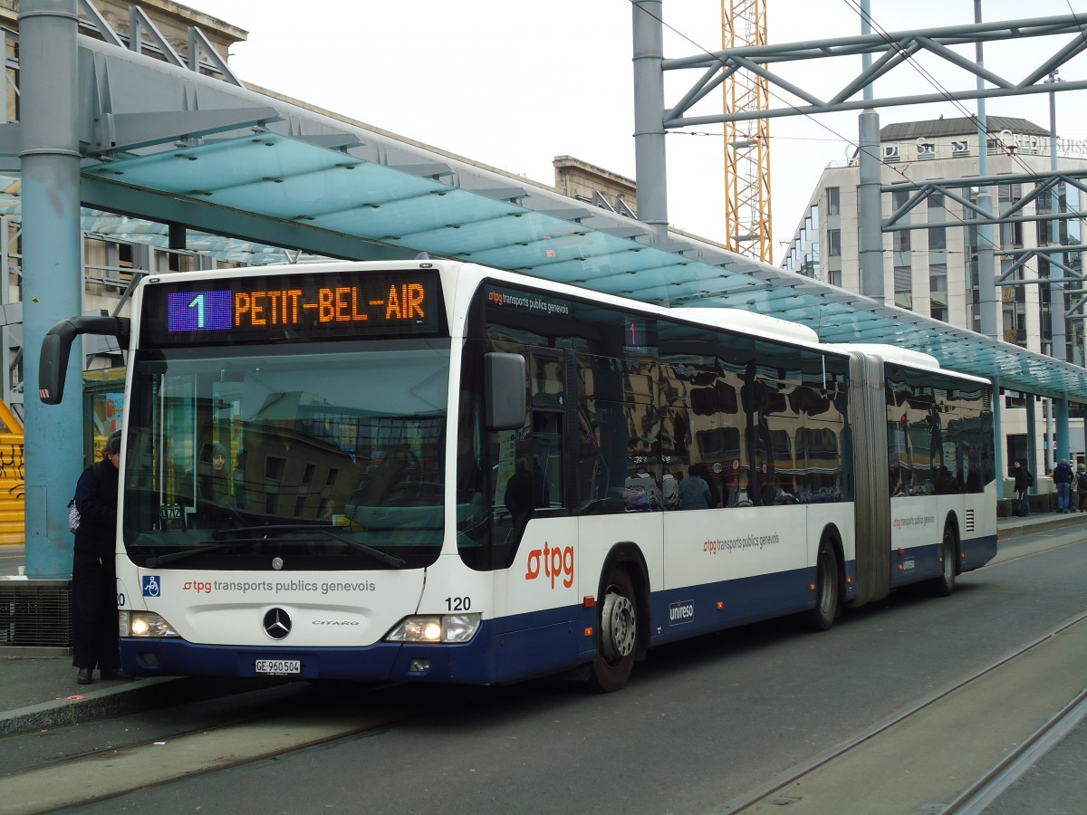 (143'363) - TPG Gen�ve - Nr. 120/GE 960'504 - Mercedes am 22. Februar 2013 beim Bahnhof Gen�ve
