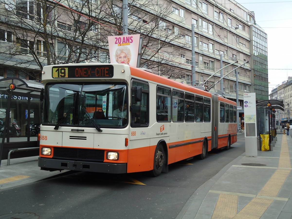 (143'377) - TPG Gen�ve - Nr. 688 - NAW/Hess Gelenktrolleybus am 22. Februar 2013 in Gen�ve, Coutance