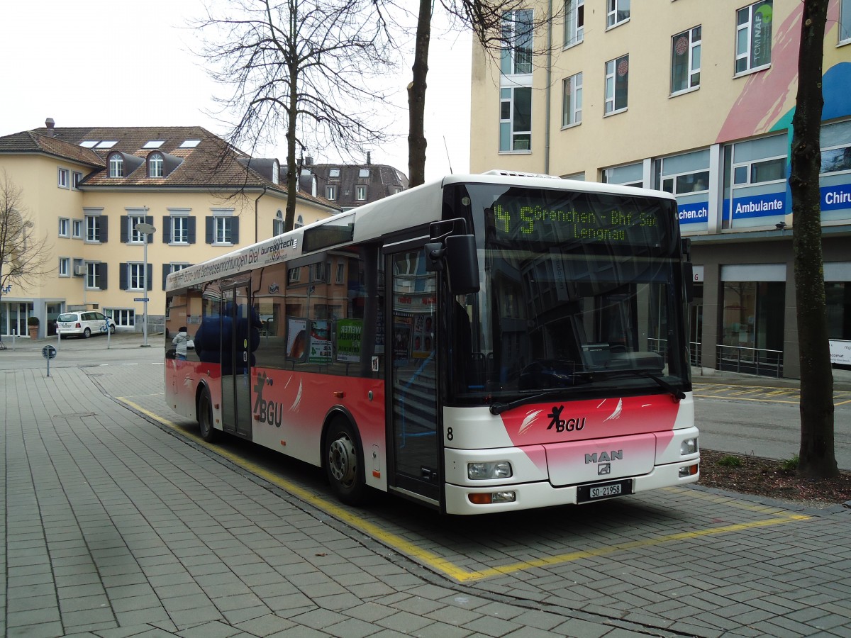 (143'534) - BGU Grenchen - Nr. 8/SO 21'958 - MAN/G�ppel am 23. M�rz 2013 in Grenchen, Postplatz