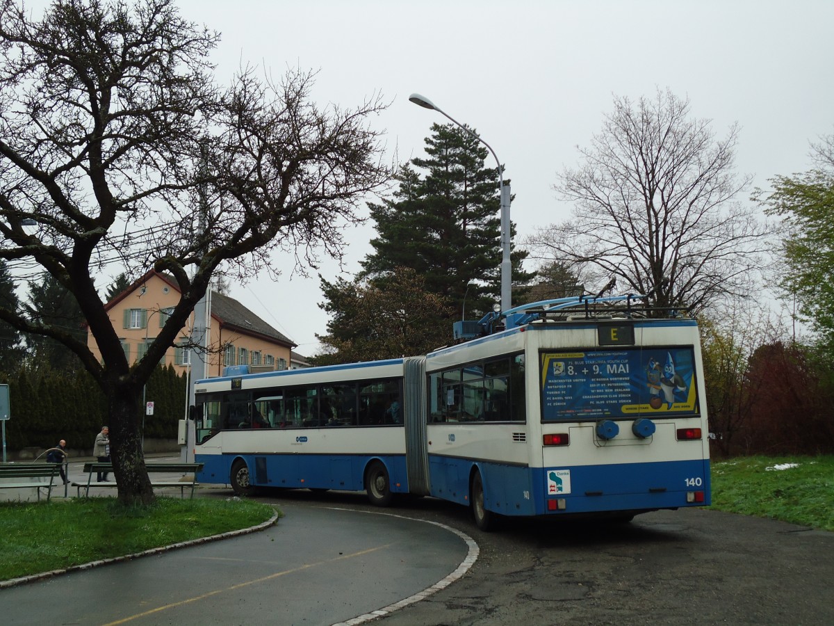 (143'754) - VBZ Z�rich - Nr. 140 - Mercedes Gelenktrolleybus am 21. April 2013 in Z�rich, Berghaldenstrasse
