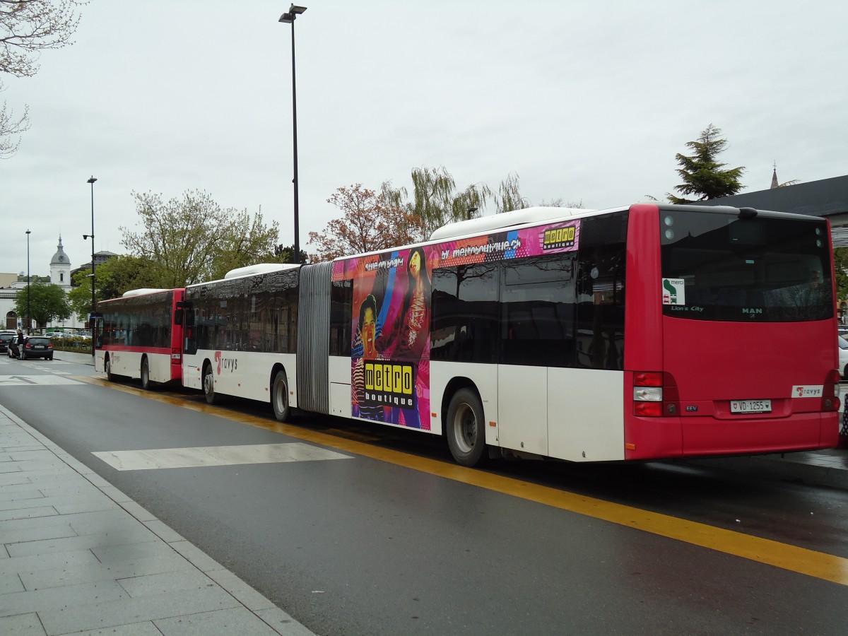 (143'911) - TRAVYS Yverdon - VD 1255 - MAN am 27. April 2013 beim Bahnhof Yverdon