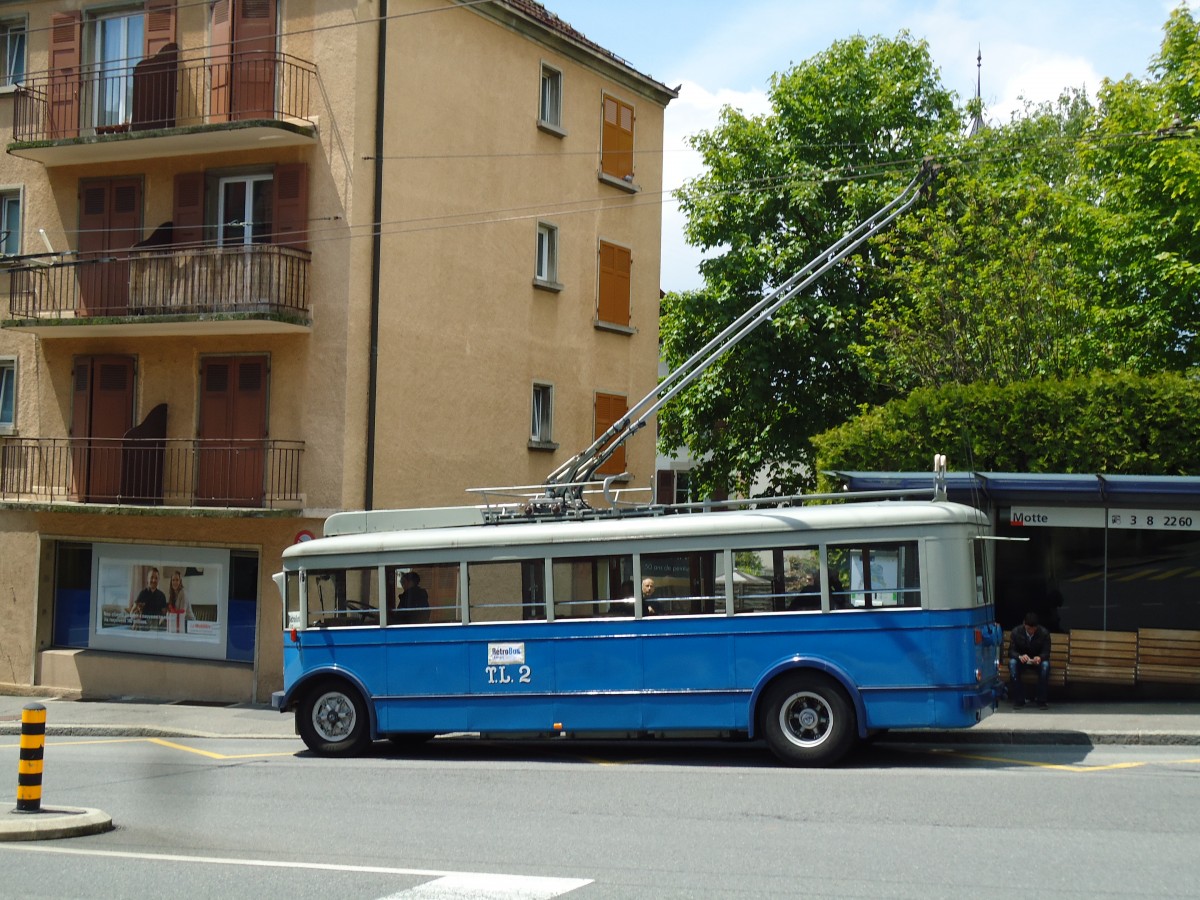 (144'609) - TL Lausanne (R�trobus) - Nr. 2 - FBW/Eggli Trolleybus (ex Nr. 3) am 26. Mai 2013 in Lausanne, Motte