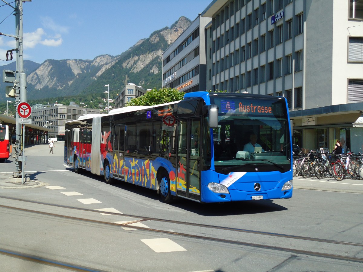 (145'260) - SBC Chur - Nr. 92/GR 156'992 - Mercedes (ex VZO Gr�ningen Nr. 151; ex Vorf�hrfahrzeug) am 17. Juni 2013 beim Bahnhof Chur