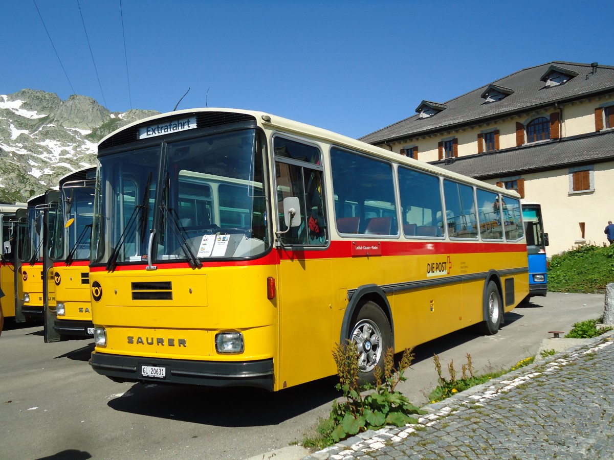 (145'830) - Schmid, Glarus - GL 20'631 - Saurer/T�scher (ex Mosimann, Aesch; ex Erne, Full; ex P 24'257) am 20. Juli 2013 in Gotthard, Passh�he