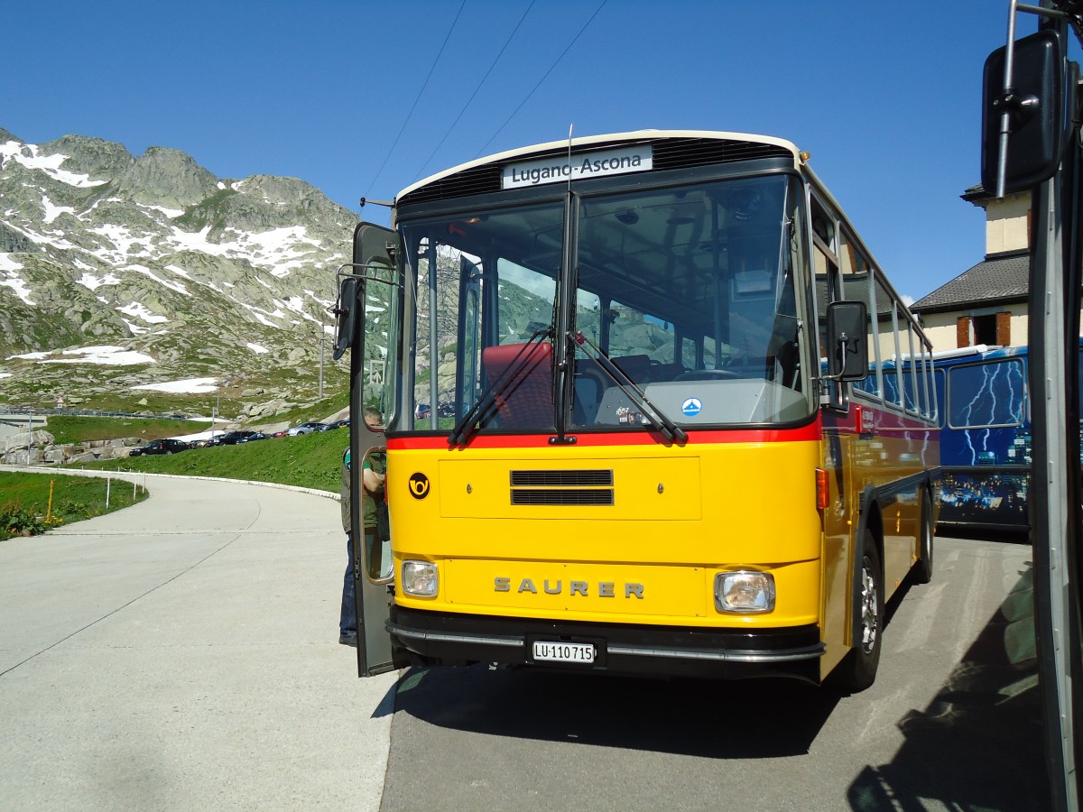(145'836) - Amstein, Willisau - LU 110'715 - Saurer/T�scher (ex Allemann, Niederbipp; ex Semadeni, Poschiavo; ex Kasper, Poschiavo; ex PostAuto Graub�nden; ex P 24'285) am 20. Juli 2013 in Gotthard, Passh�he