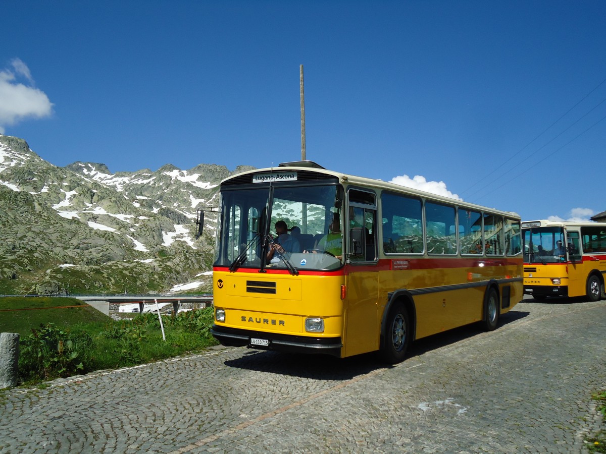 (145'850) - Amstein, Willisau - LU 110'715 - Saurer/T�scher (ex Allemann, Niederbipp; ex Semadeni, Poschiavo; ex Kasper, Poschiavo; ex PostAuto Graub�nden; ex P 24'285) am 20. Juli 2013 in Gotthard, Passh�he