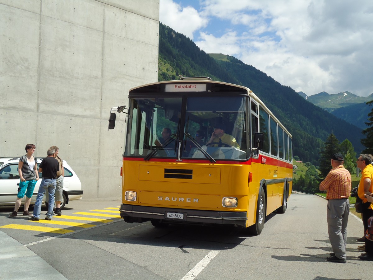 (145'902) - Gautschi, Suhr - AG 6835 - Saurer/T�scher (ex L�tscher, Neuheim Nr. 200; ex Cartek, Regensdorf; ex P 25'822) am 20. Juli 2013 in Airolo, Caserna