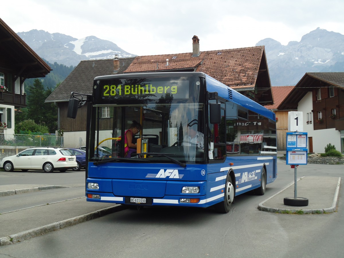 (146'147) - AFA Adelboden - Nr. 56/BE 611'030 - MAN/G�ppel am 28. Juli 2013 beim Bahnhof Lenk