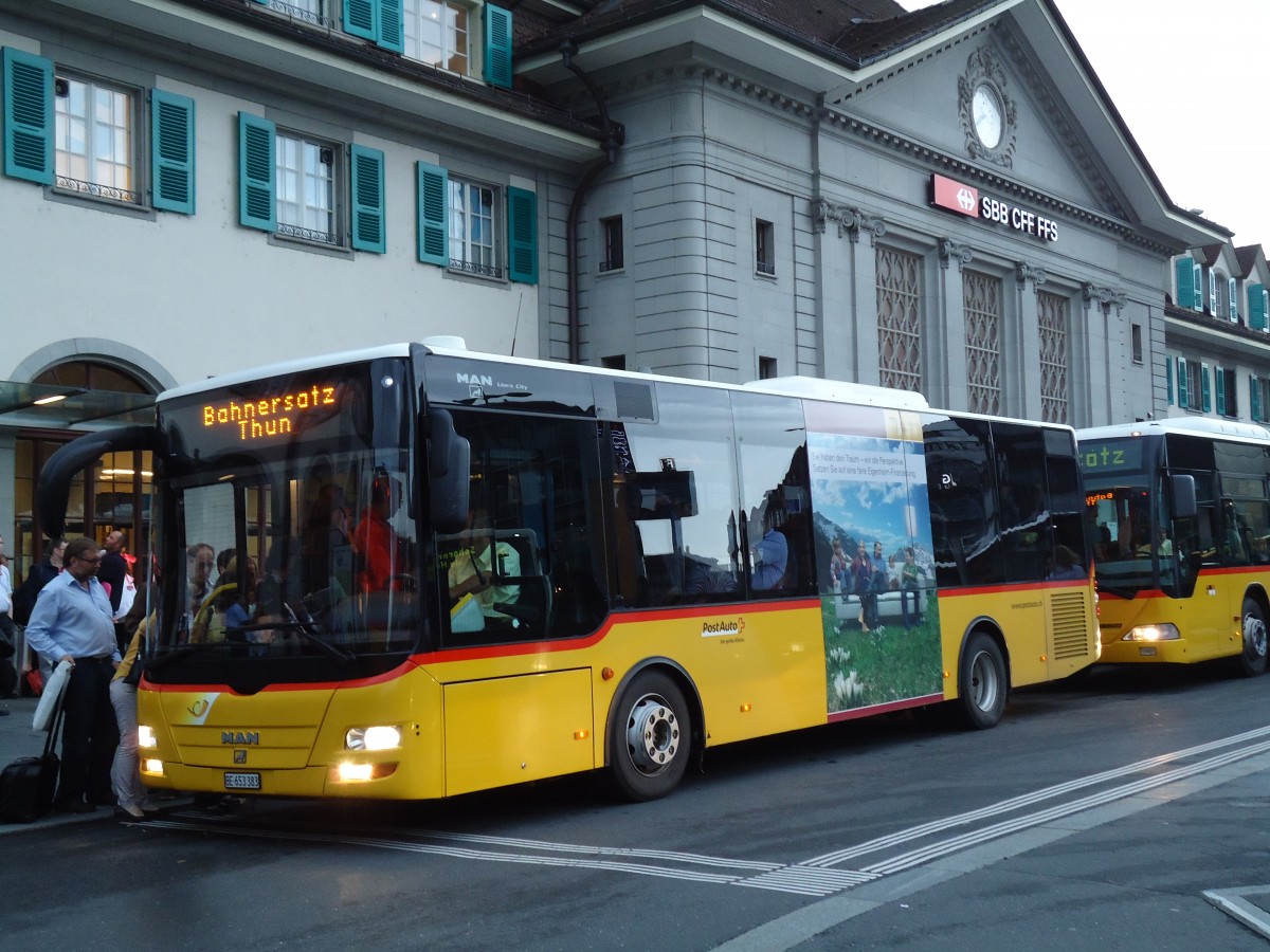 (146'281) - PostAuto Bern - BE 653'383 - MAN/G�ppel am 8. August 2013 beim Bahnhof Thun