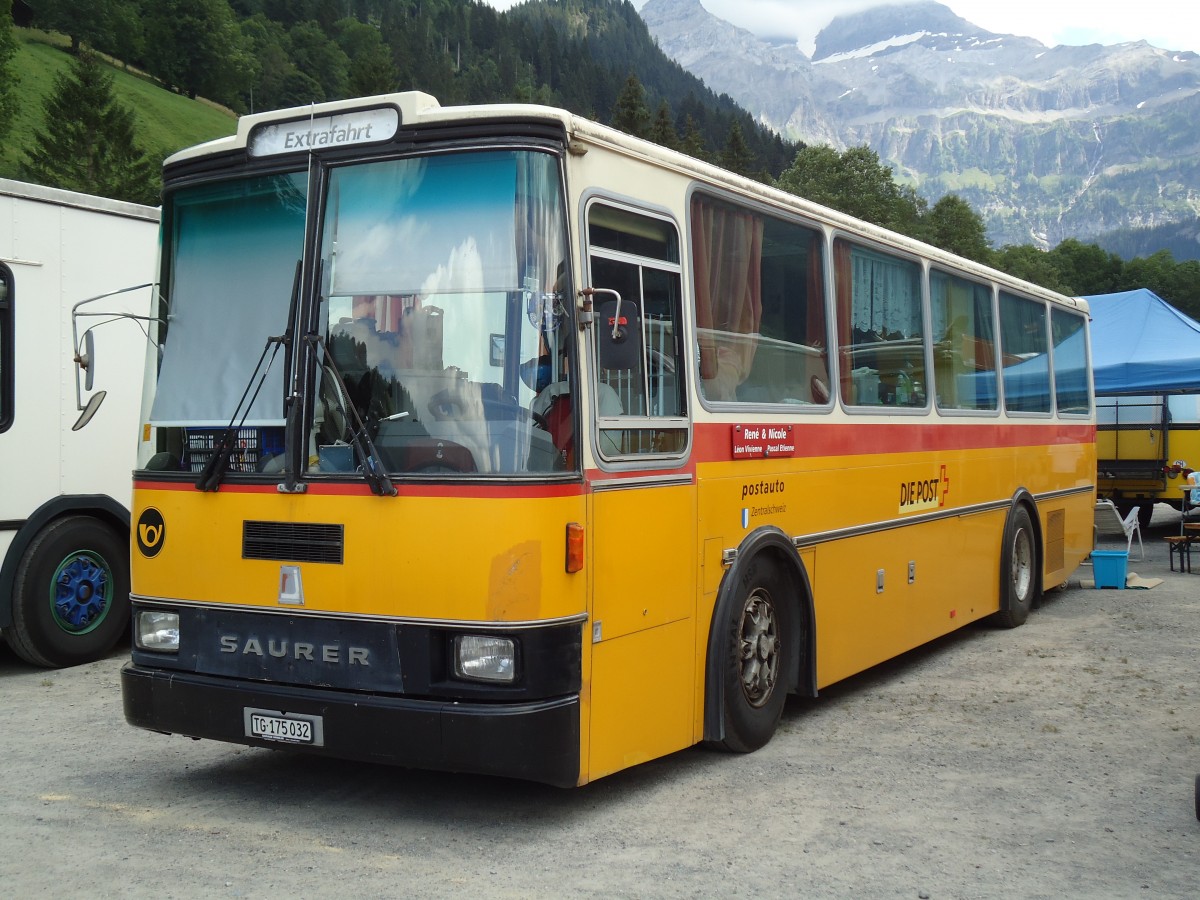 (146'346) - Sch�r, Ettenhausen - TG 175'032 - Saurer/R&J (ex Zimmermann, Kerns; ex Amstein, Willisau) am 17. August 2013 in Lenk, Metschbahnen