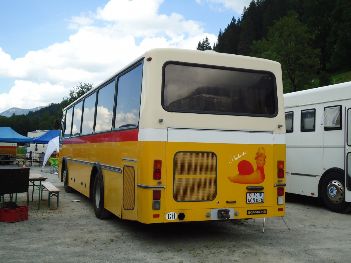 (146'377) - Schneller, M�genwil - AG 408'626 - Scania/Lauber (ex Dubuis, Savi�se) am 17. August 2013 in Lenk, Metschbahnen