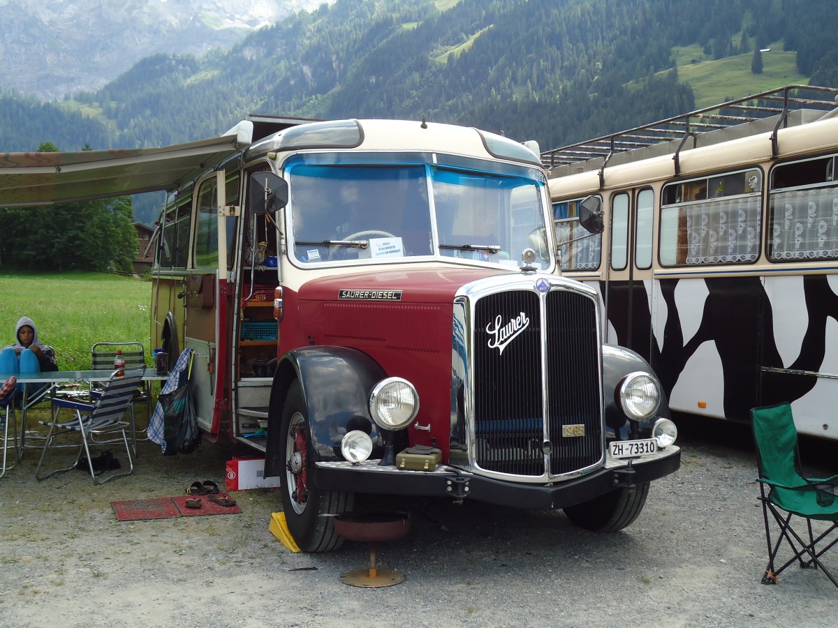 (146'390) - Morger, Horgenberg - ZH 73'310 - Saurer/T�scher (ex P 23'167; ex Casper, Lenzerheide) am 17. August 2013 in Lenk, Metschbahnen