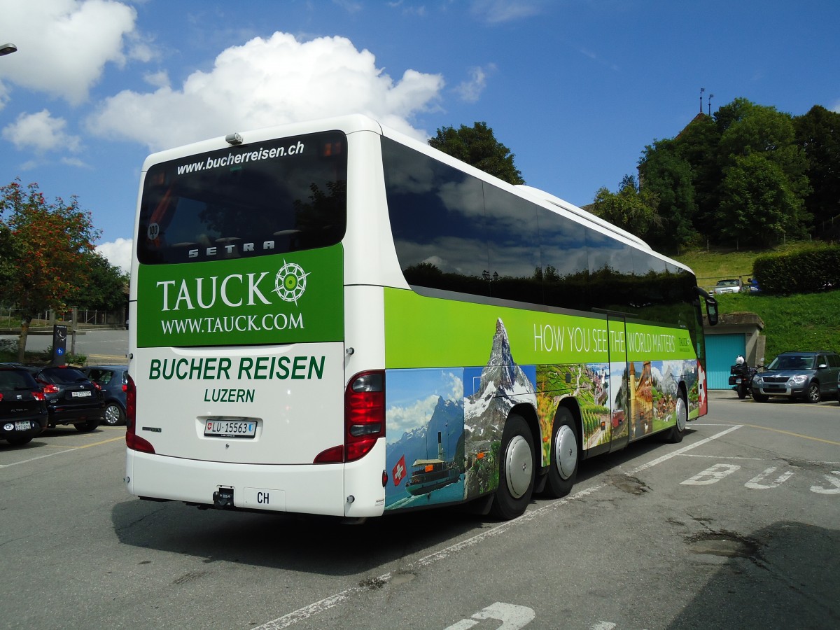 (146'517) - Bucher, Luzern - LU 15'563 - Setra am 26. August 2013 in Gruy�res, Gruy�res Ville