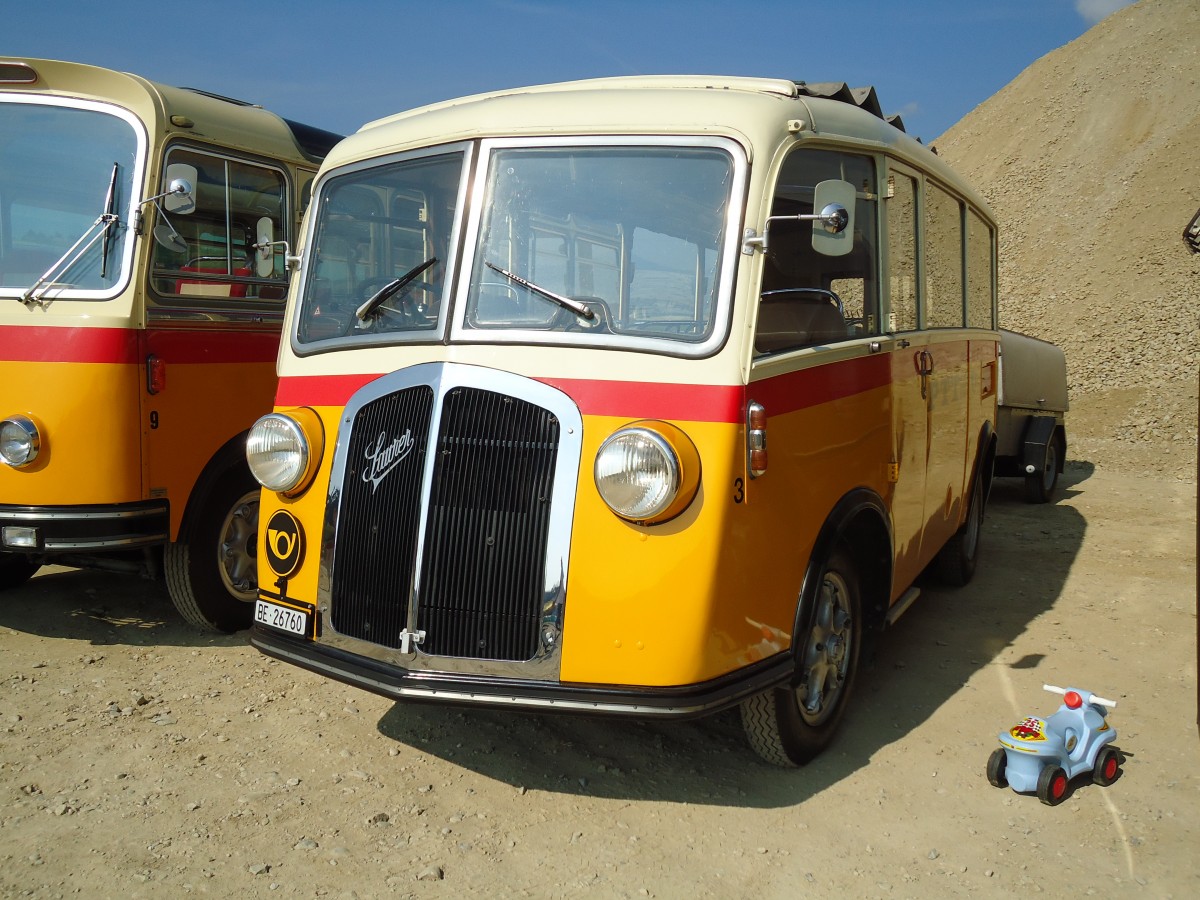 (146'570) - Schmid, Th�rishaus - Nr. 3/BE 26'760 - Saurer/Gangloff (ex Geiger, Adelboden Nr. 3) am 31. August 2013 in Niederbipp, Saurertreffen
