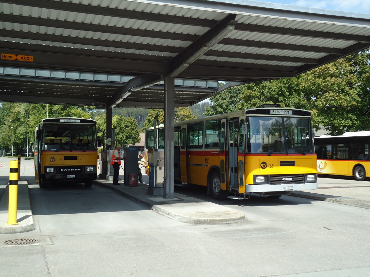 (146'939) - Bernair, M�nsingen - BE 651'182 - Saurer/T�scher (ex Schebath, Lauerz; ex Albin, F�llanden; ex Heim, Flums) + Wegm�ller, Bern - Nr. 12/BE 530'697 - FBW/T�scher (ex Grob, Glattfelden; ex FBW-Club, M�nnedorf; ex Merkli&Solioz, Wetzikon; ex Stutz, Oberlunkhofen Nr. 12) am 1. September 2013 in Burgdorf, AMP