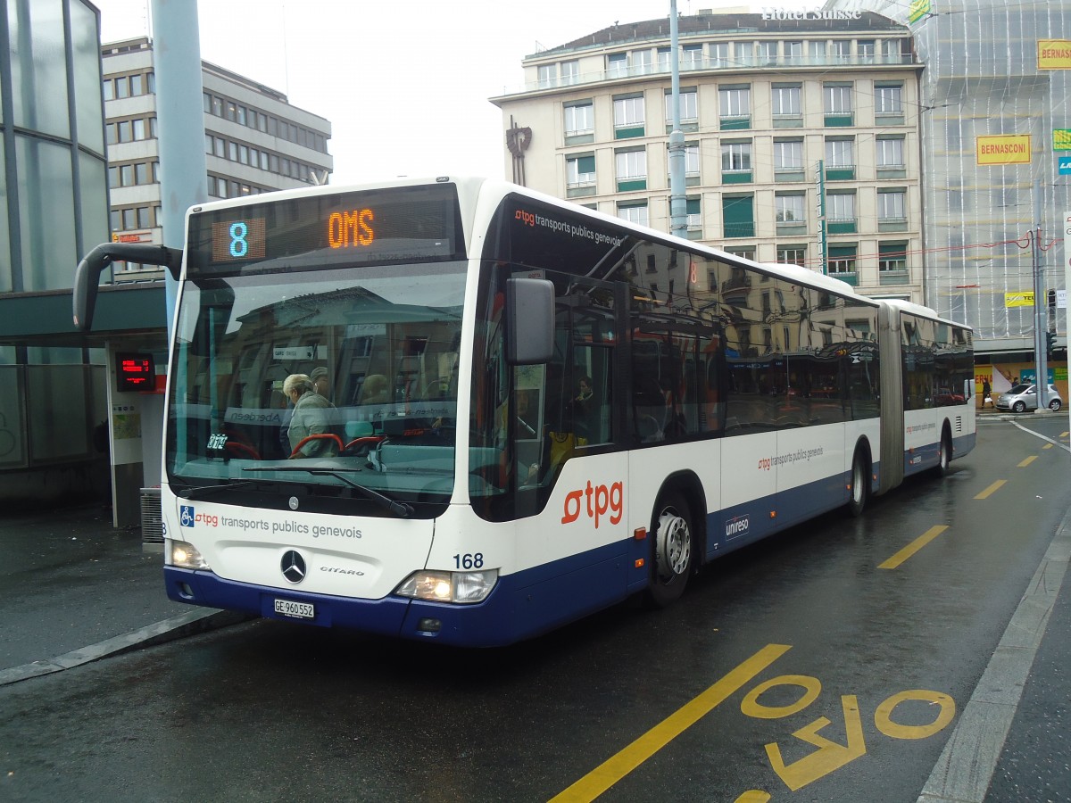 (147'207) - TPG Gen�ve - Nr. 168/GE 960'552 - Mercedes am 16. September 2013 beim Bahnhof Gen�ve