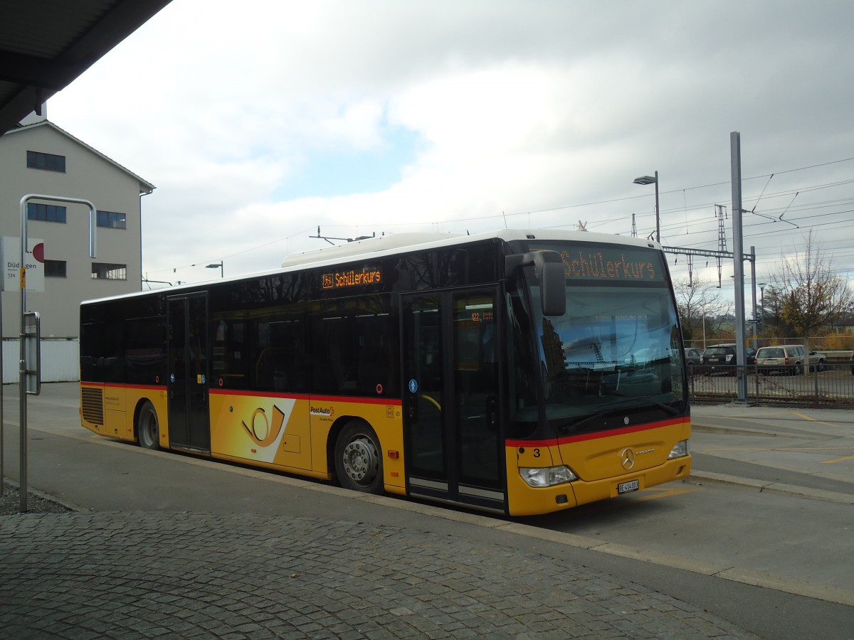 (148'157) - Klopfstein, Laupen - Nr. 3/BE 414'003 - Mercedes am 25. November 2013 beim Bahnhof D�dingen