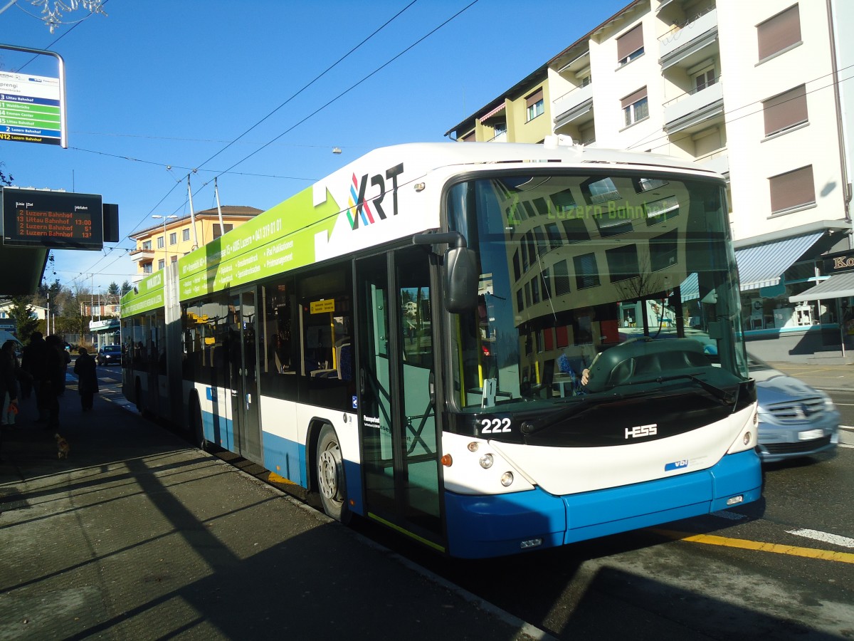 (148'541) - VBL Luzern - Nr. 222 - Hess/Hess Gelenktrolleybus am 27. Dezember 2013 in Emmenbr�cke, Sprengi