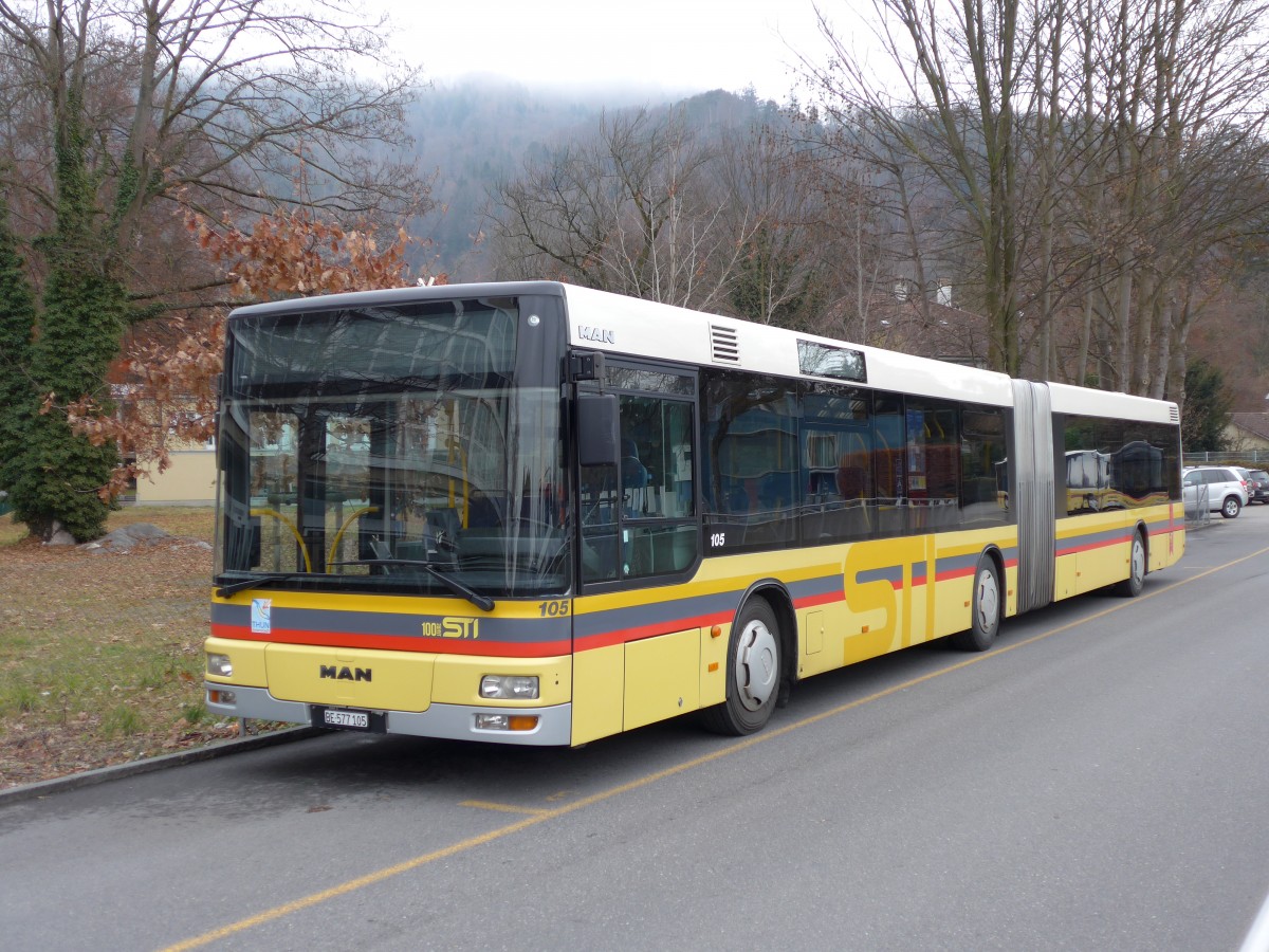 (148'638) - STI Thun - Nr. 105/BE 577'105 - MAN am 18. Januar 2014 bei der Schiffl�ndte Thun