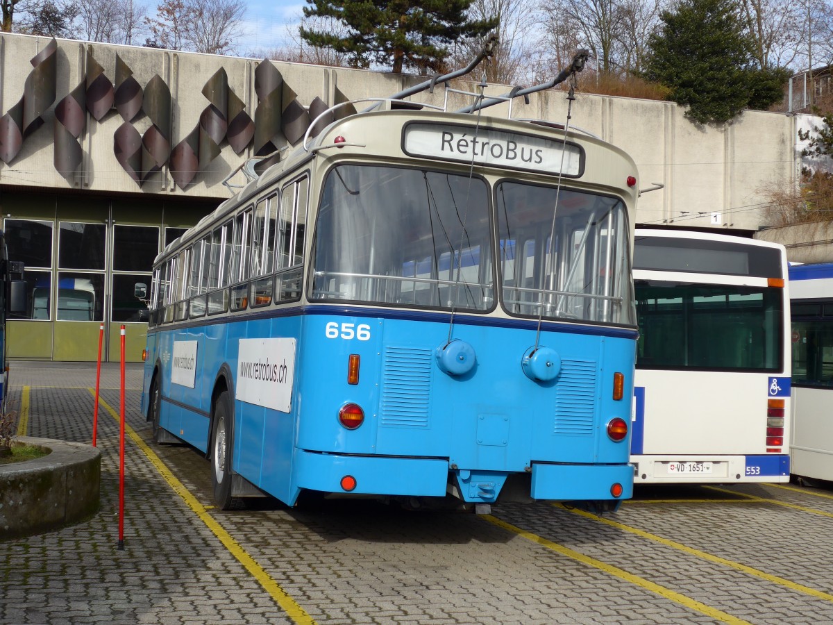 (148'749) - TL Lausanne (R�trobus) - Nr. 656 - FBW/Eggli Trolleybus am 2. Februar 2014 in Lausanne, D�p�t Borde