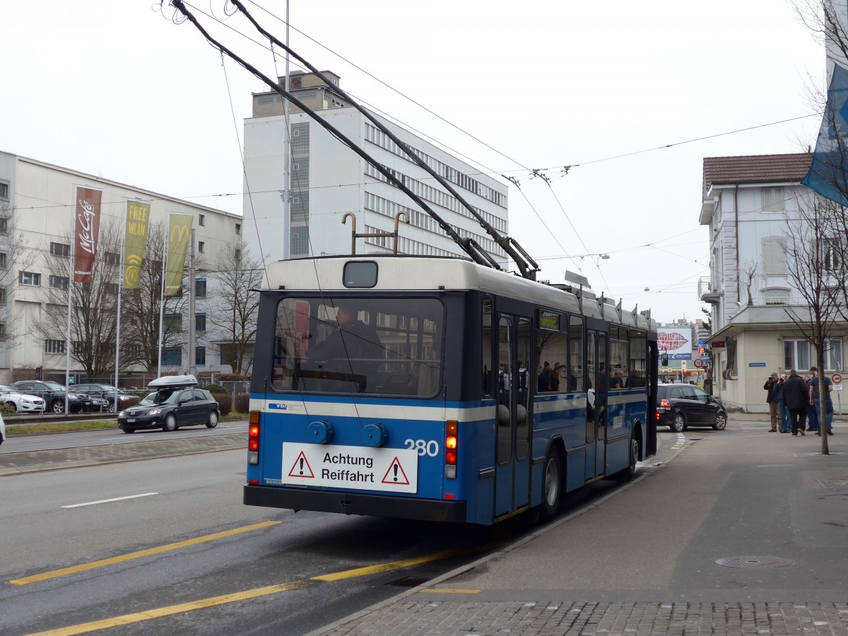 (148'964) - VBL Luzern - Nr. 280 - NAW/R&J-Hess Trolleybus am 16. Februar 2014 in Emmenbr�cke, Seetalplatz