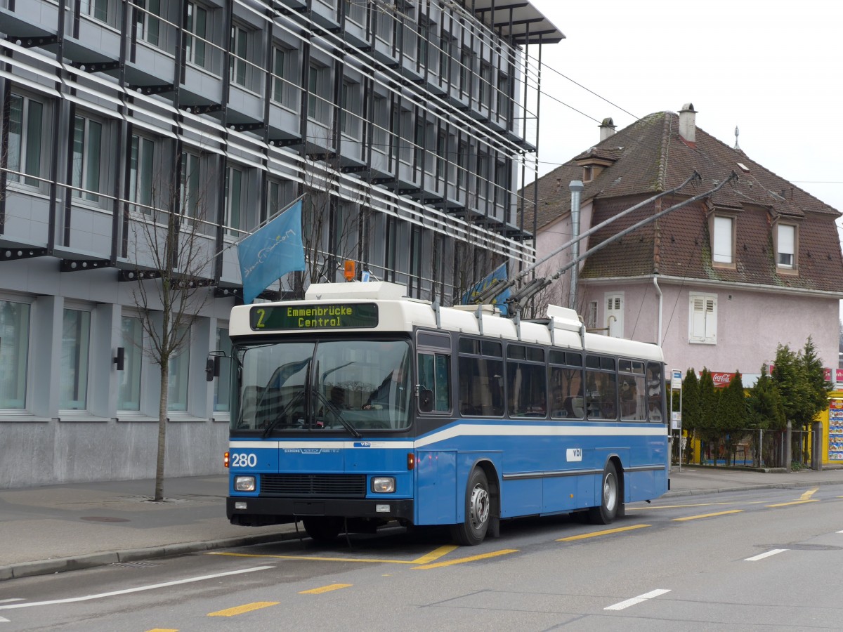 (148'966) - VBL Luzern - Nr. 280 - NAW/R&J-Hess Trolleybus am 16. Februar 2014 in Emmenbr�cke, Seetalplatz