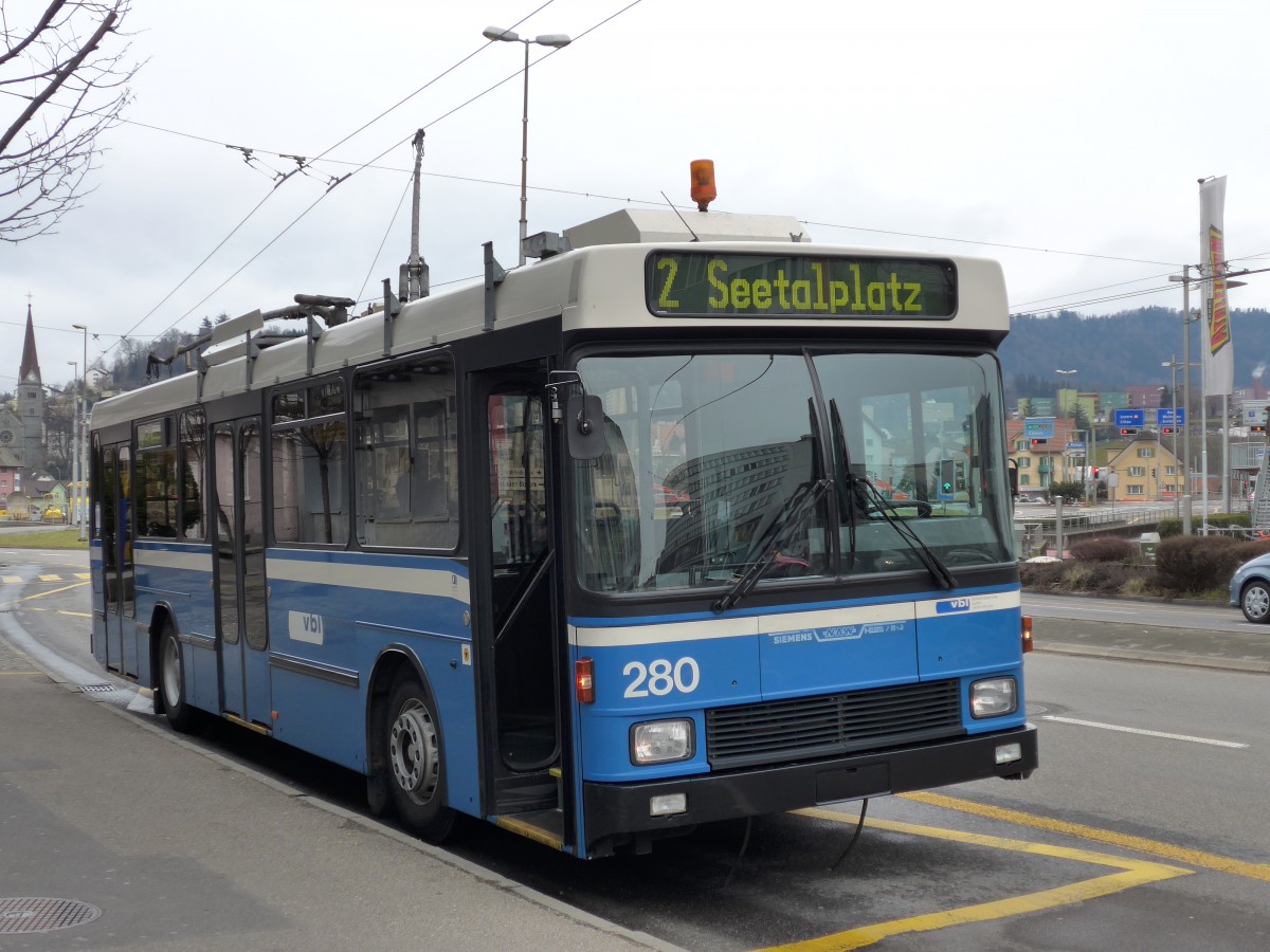 (148'969) - VBL Luzern - Nr. 280 - NAW/R&J-Hess Trolleybus am 16. Februar 2014 in Emmenbr�cke, Seetalplatz