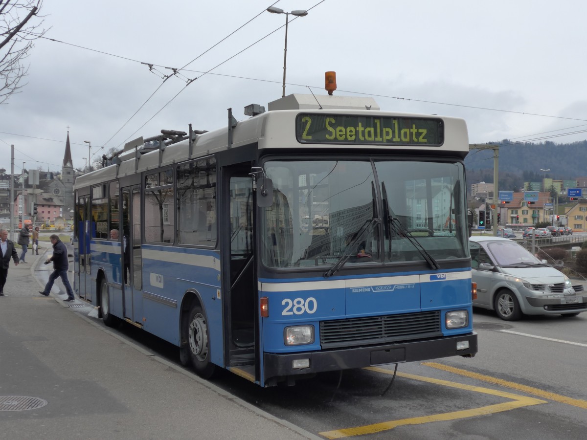 (148'970) - VBL Luzern - Nr. 280 - NAW/R&J-Hess Trolleybus am 16. Februar 2014 in Emmenbr�cke, Seetalplatz