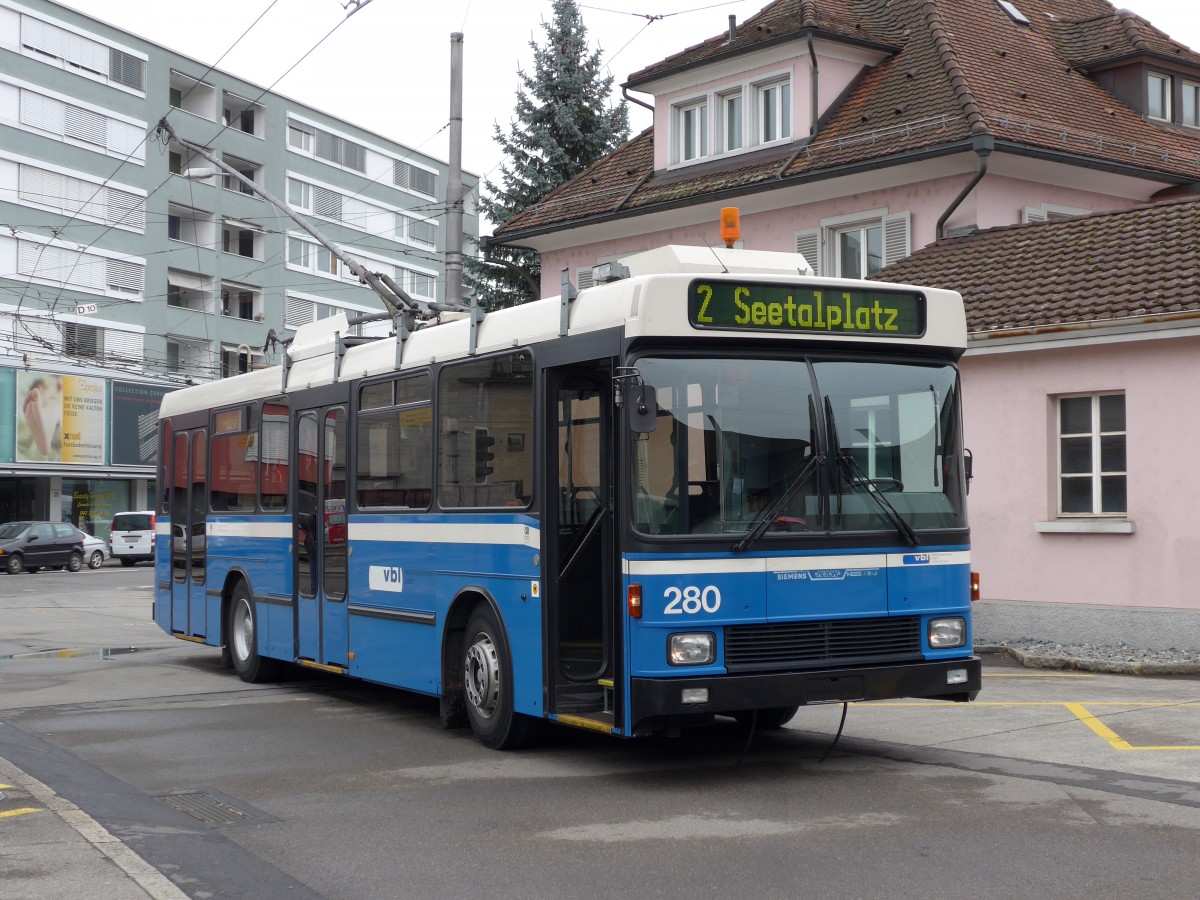 (148'975) - VBL Luzern - Nr. 280 - NAW/R&J-Hess Trolleybus am 16. Februar 2014 in Emmenbr�cke, Centralplatz