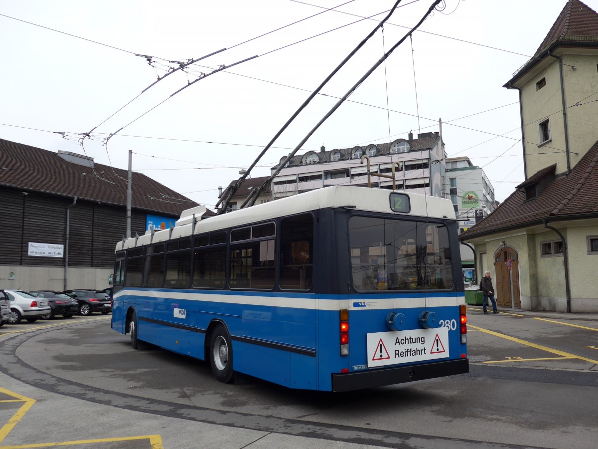 (148'981) - VBL Luzern - Nr. 280 - NAW/R&J-Hess Trolleybus am 16. Februar 2014 in Emmenbr�cke, Centralplatz