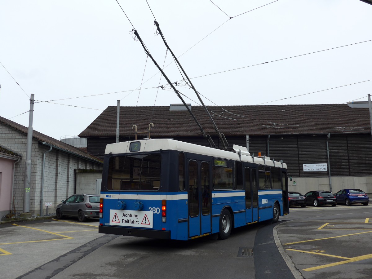 (148'982) - VBL Luzern - Nr. 280 - NAW/R&J-Hess Trolleybus am 16. Februar 2014 in Emmenbr�cke, Centralplatz