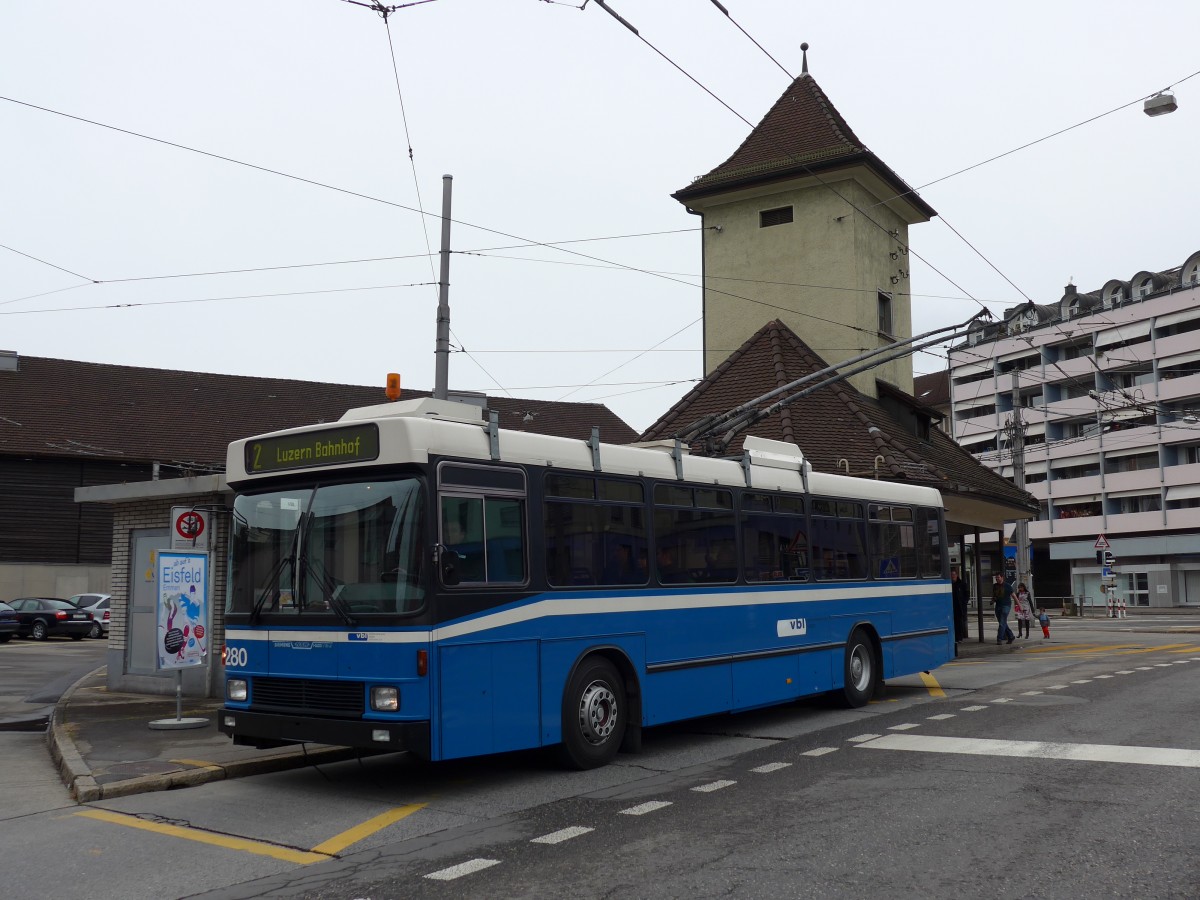 (148'986) - VBL Luzern - Nr. 280 - NAW/R&J-Hess Trolleybus am 16. Februar 2014 in Emmenbr�cke, Centralplatz