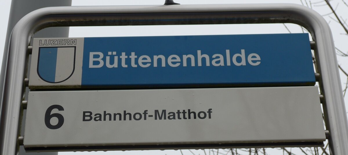 (149'006) - VBL-Haltestellenschild - Luzern, B�ttenhalde - am 16. Februar 2014