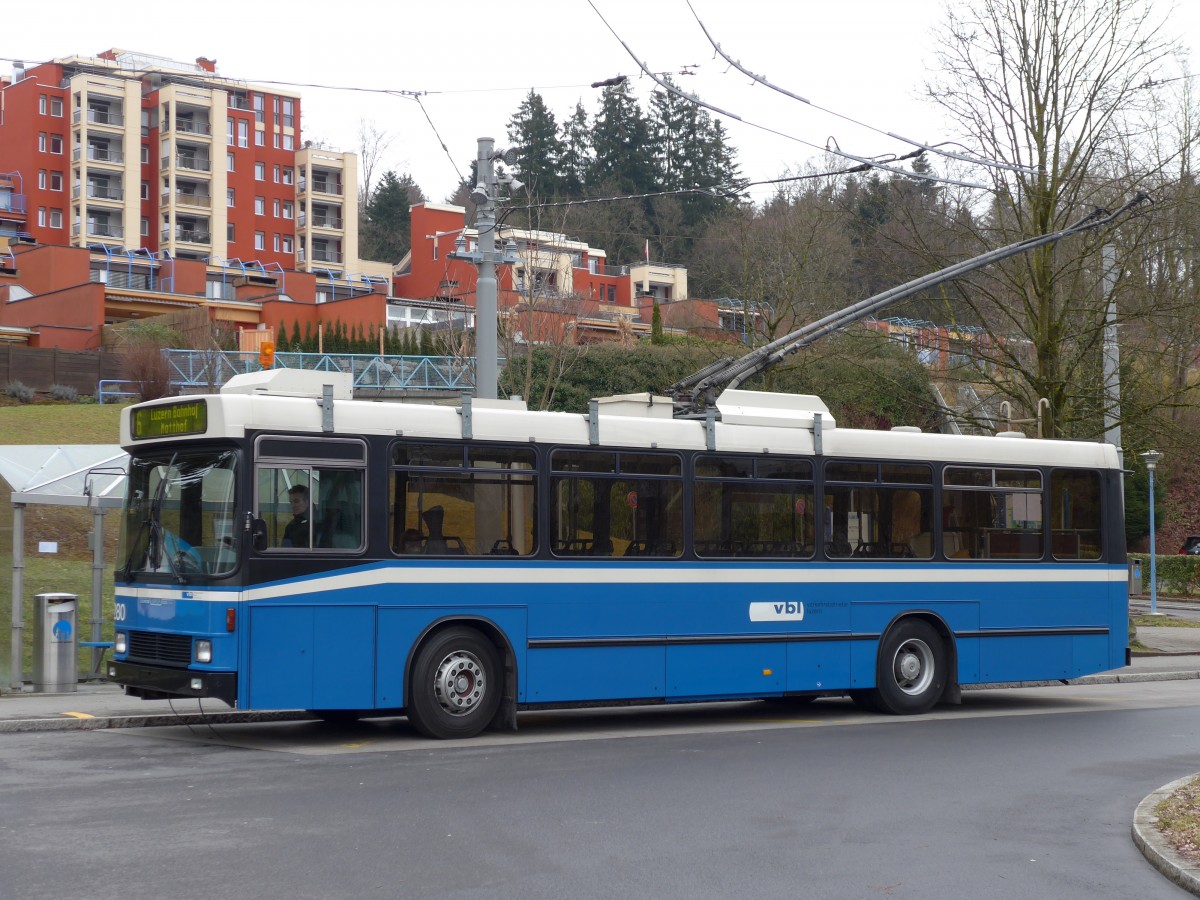 (149'010) - VBL Luzern - Nr. 280 - NAW/R&J-Hess Trolleybus am 16. Februar 2014 in Luzern, B�ttenhalde