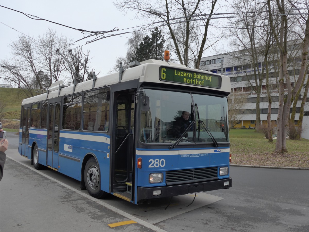 (149'012) - VBL Luzern - Nr. 280 - NAW/R&J-Hess Trolleybus am 16. Februar 2014 in Luzern, B�ttenhalde