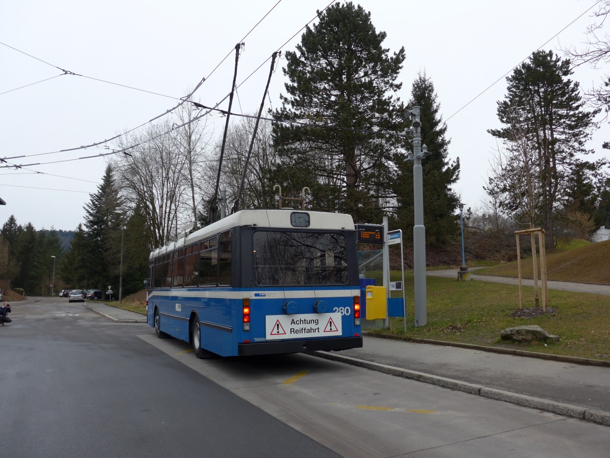 (149'013) - VBL Luzern - Nr. 280 - NAW/R&J-Hess Trolleybus am 16. Februar 2014 in Luzern, B�ttenhalde