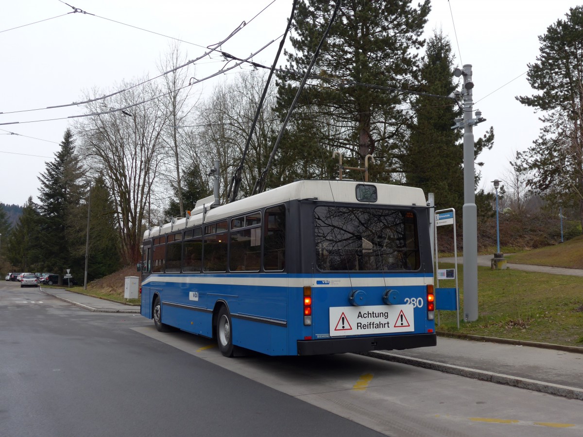 (149'014) - VBL Luzern - Nr. 280 - NAW/R&J-Hess Trolleybus am 16. Februar 2014 in Luzern, B�ttenhalde