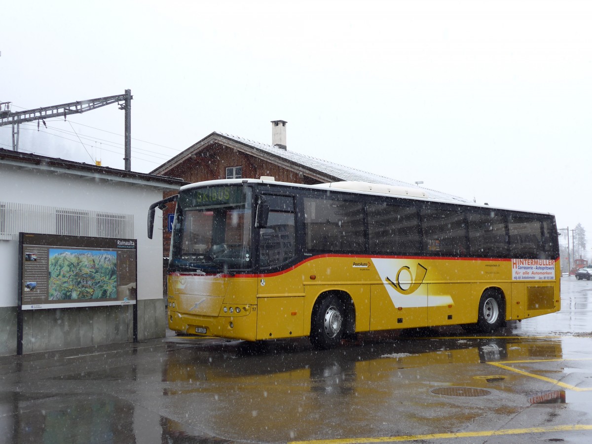 (149'061) - Fontana, Ilanz - Nr. 17/GR 3325 - Volvo (ex Nr. 12) am 1. M�rz 2014 beim Bahnhof Ilanz