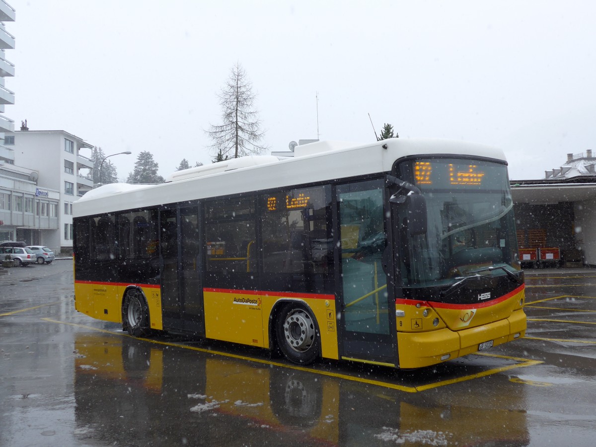 (149'069) - Fontana, Ilanz - Nr. 9/GR 50'209 - Scania/Hess am 1. M�rz 2014 beim Bahnhof Ilanz 