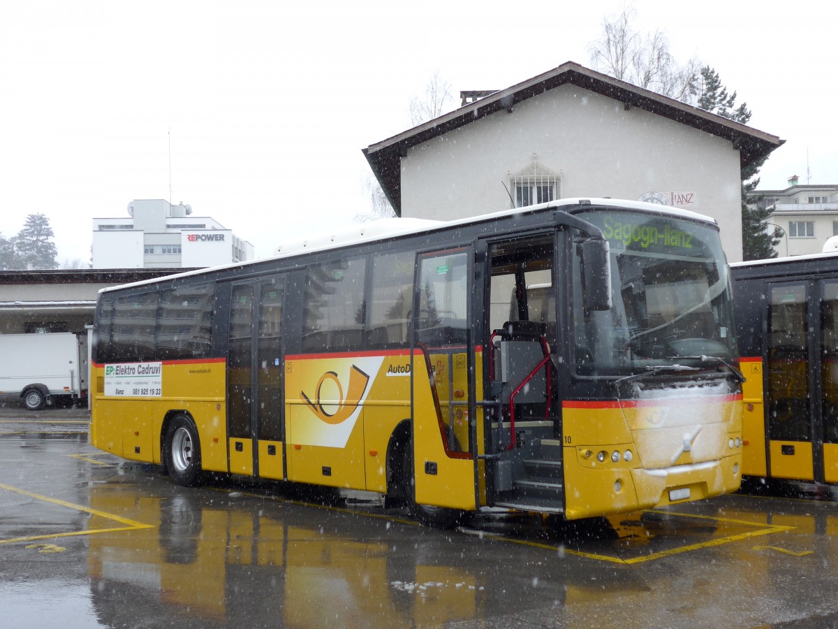 (149'070) - Fontana, Ilanz - Nr. 10/GR 326 - Volvo (ex Nr. 1) am 1. M�rz 2014 beim Bahnhof Ilanz