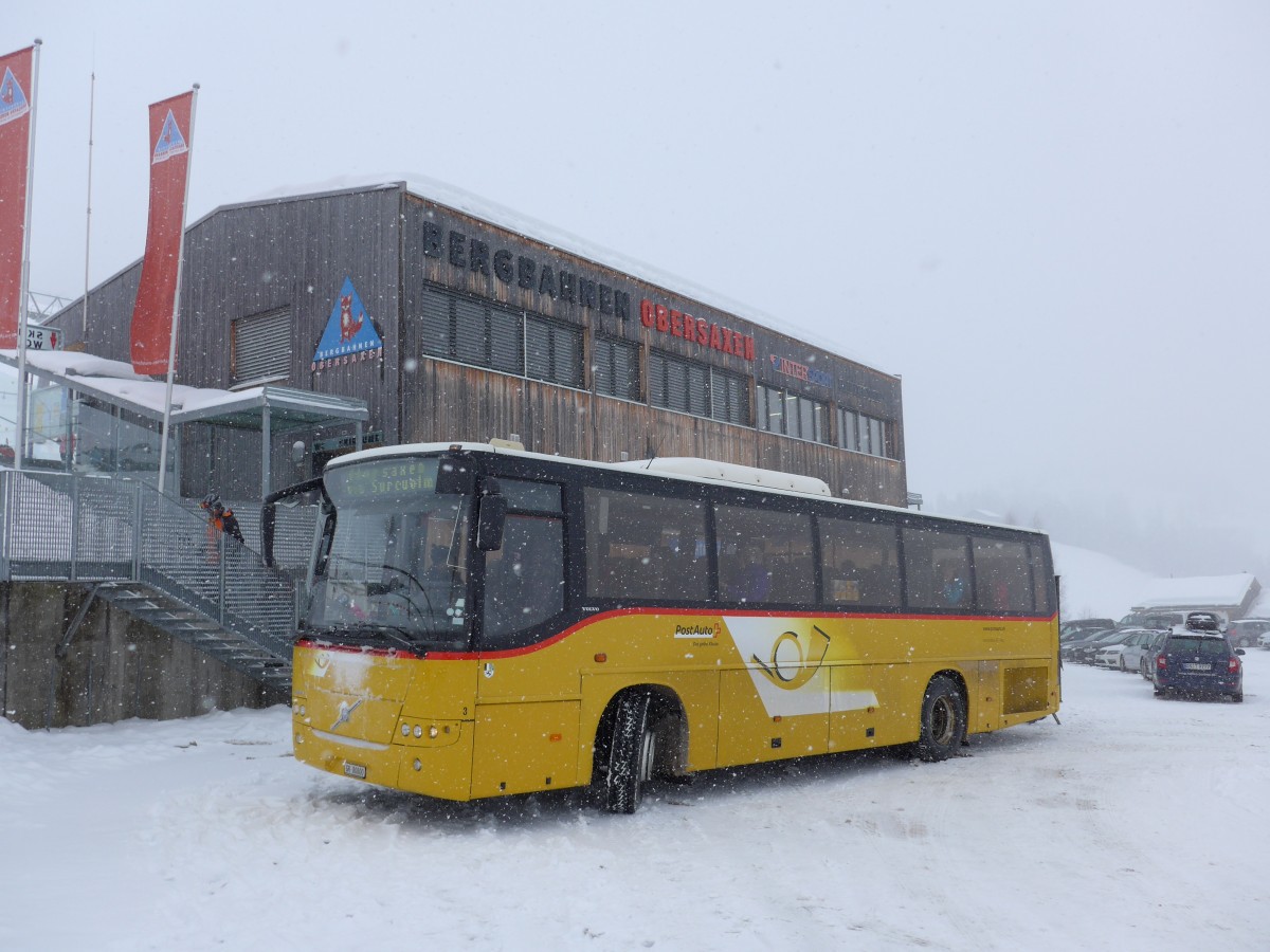 (149'077) - Fontana, Ilanz - Nr. 3/GR 80'800 - Volvo (ex Nr. 11) am 1. M�rz 2014 in Obersaxen, Meierhof Talstation