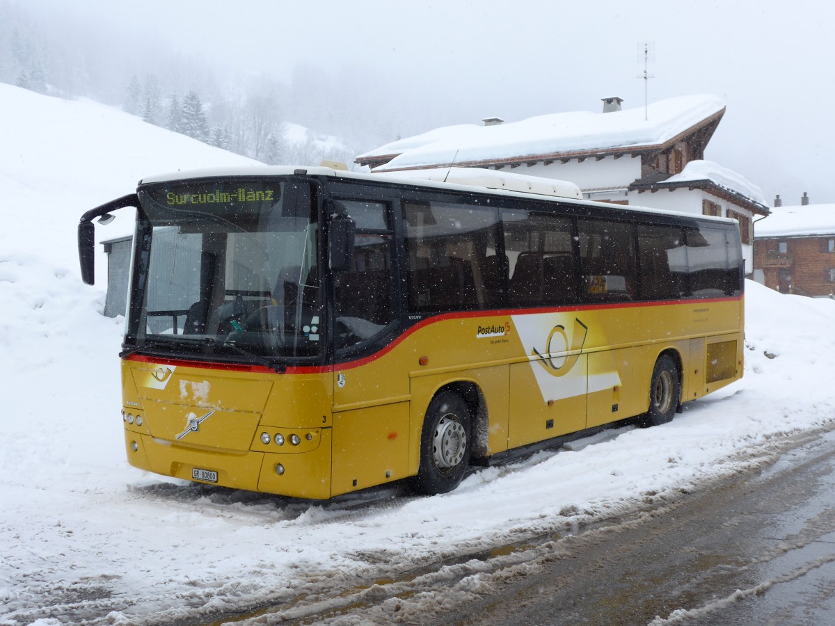(149'091) - Fontana, Ilanz - Nr. 3/GR 80'800 - Volvo (ex Nr. 11) am 1. M�rz 2014 in Obersaxen, Friggah�s
