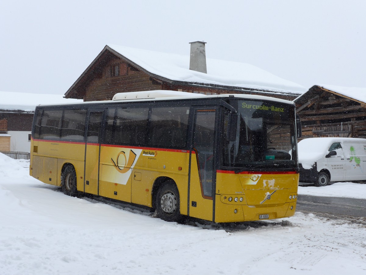 (149'093) - Fontana, Ilanz - Nr. 3/GR 80'800 - Volvo (ex Nr. 11) am 1. M�rz 2014 in Obersaxen, Friggah�s