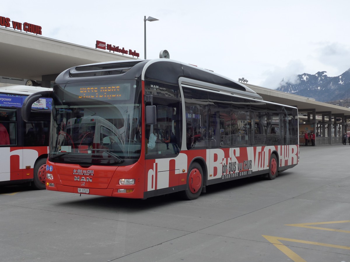 (149'130) - SBC Chur - Nr. 15/GR 97'515 - MAN am 1. M�rz 2014 beim Bahnhof Chur