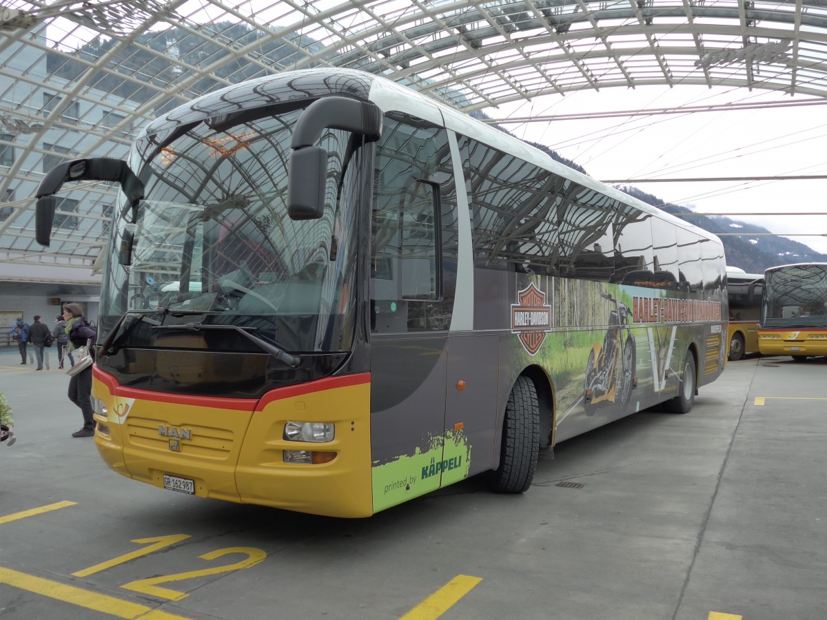 (149'169) - PostAuto Graub�nden - GR 162'987 - MAN am 1. M�rz 2014 in Chur, Postautostation